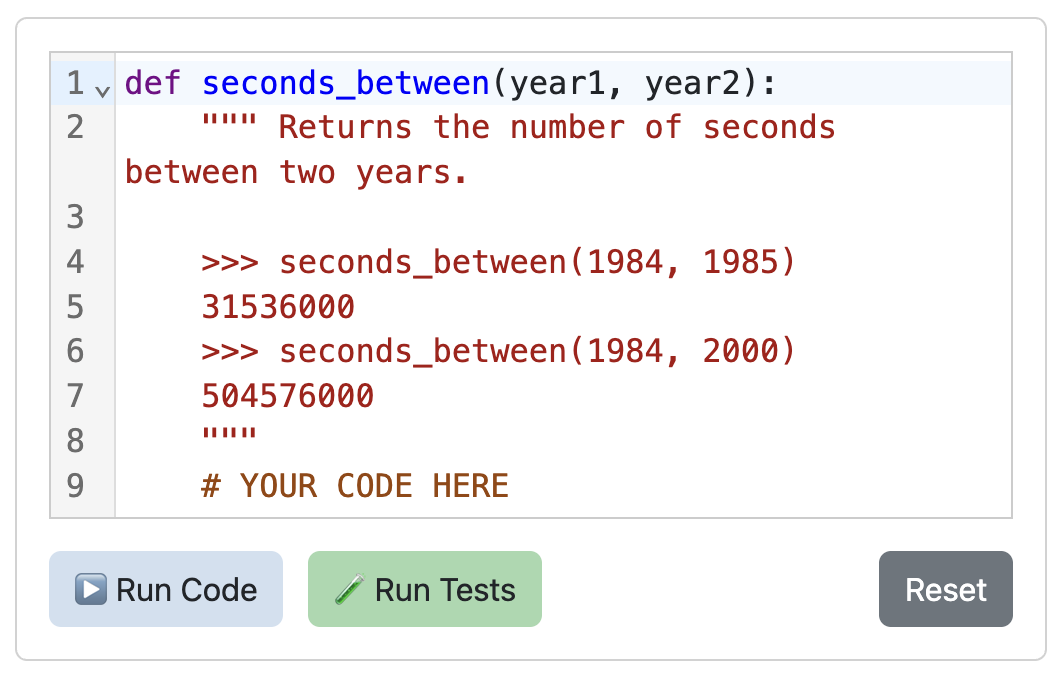 Screenshot of Python code exercise